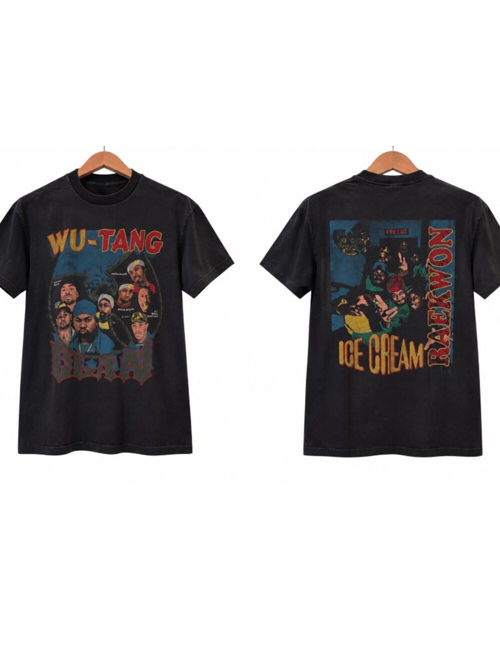Wu-Tang Clan Raekwon Ice Cream Faded Black T-Shirt Hip Hop Rap Tee